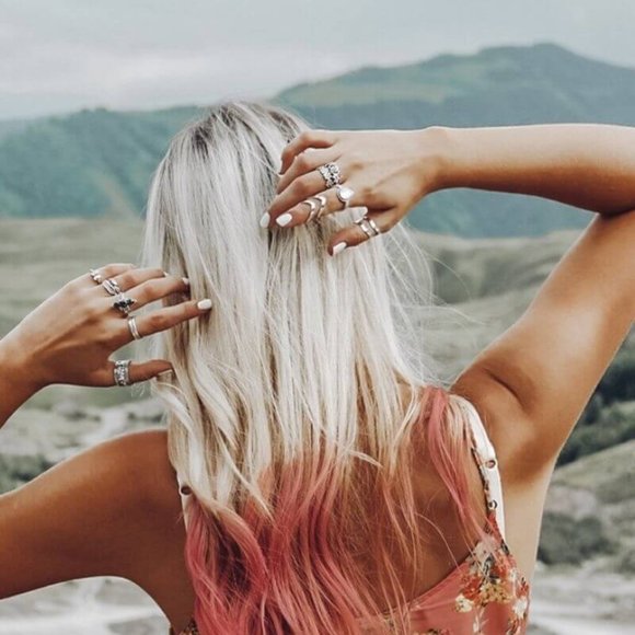 Boho Chic Rings Antique Silver Style 13-Pcs - Picture 3 of 4